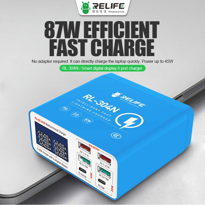 Relife RL-304N 100W Smart Digital Ekranlı 6 Port Charger