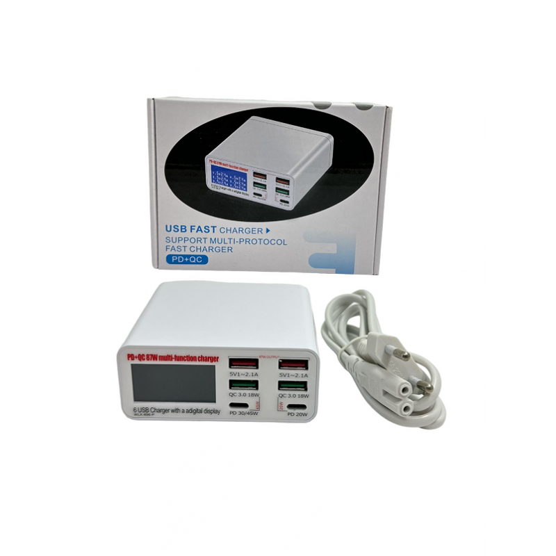 Profesyonel 6 giriş usb charger pd girişli